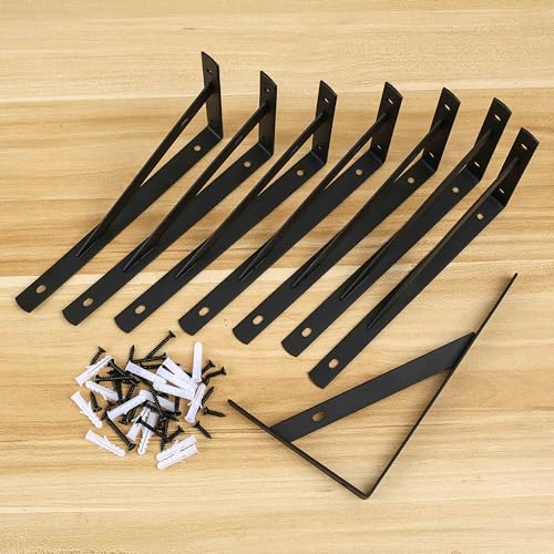 Heavy Duty Shelf Brackets - 8 Pcs Metal Wall Mount L Shaped Shelves Support Angle Brackets (7.87x4.72 inch) - size: 7.87 x 4.72 inch Black