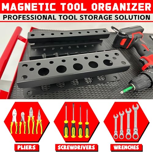 ULIBERMAGNET Magnetic Screwdriver Holder,Magnetic Wrench Holder,Heavy Duty Black Metal Tool Storage Organizer,Set of 2 Magnetic Mount Tool Holder for Garage,Workbench,Tool Cart,PegBoard - style: Black Magnetic Screwdriver Wrench Organizer