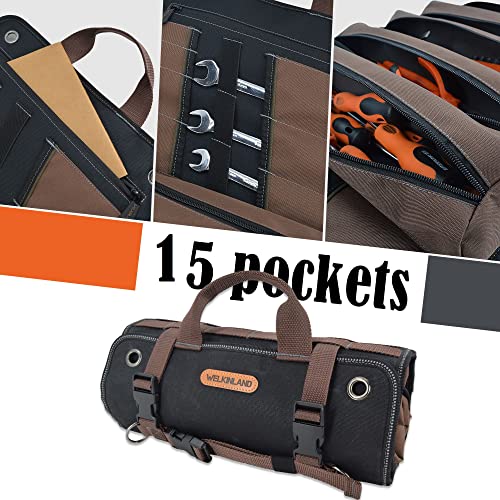 WELKINLAND Heavy-Duty Waxed Canvas Tool roll, 15-Pocket 15L Tool Wrap Roll