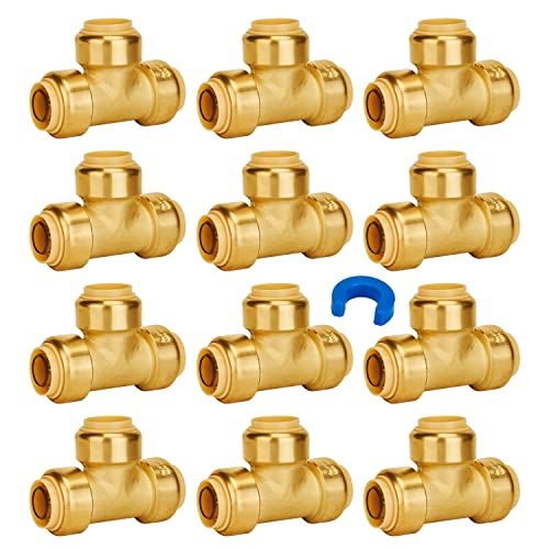 SUNGATOR 12-Pack 3/4 Inch Tee, Push-to-Connect Plumbing Fittings, Brass - color: Brass Tee, 12 Pack, size: 3/4 Inch