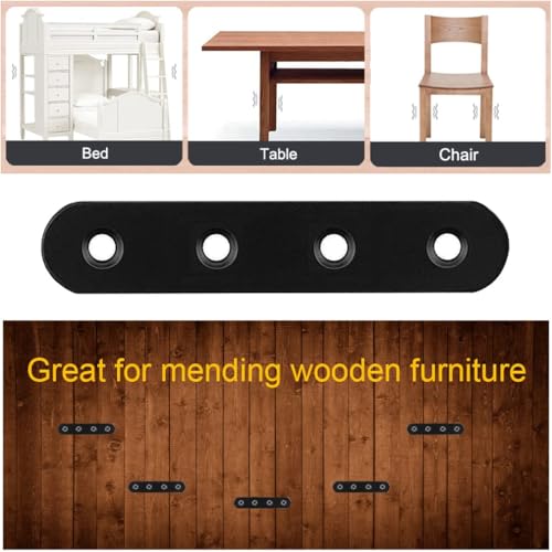 8 Pack Black Straight Brace Brackets 4 Inch Stainless Steel Flat Mending Plates, Heavy Duty Repair Fixing Joining Brackets for Wood Furniture with Screws