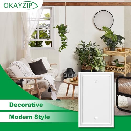 OKAYZIP White Decorative Single Blank Outlet Covers Wall Plate | 4 Pack Natural Material Switch Plates Outlet Covers - Modern Style for Cover Unused Electrical Box/Outlet/Switch - size: 1 Blank 4 Pack
