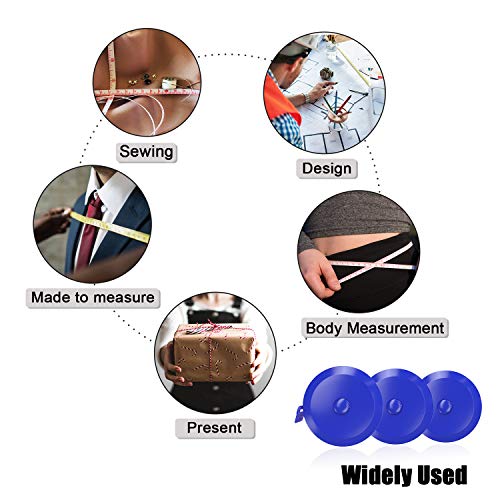 DiCUNO 3-Pack Soft Retractable Measuring Tape, 60-Inch 1.5 Meter, Blue - color: Blue*3pcs