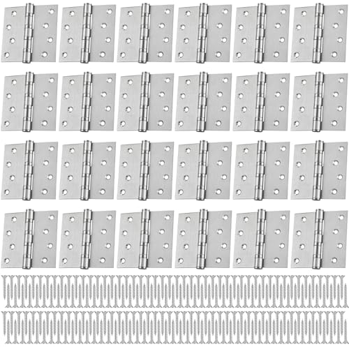 24 Pack Silver 4'' Ball Bearing Door Hinges, 4 x 4 Inch Exterior Door Hinge - color: Silver