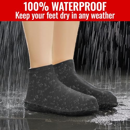 Rain Shoe Covers Waterproof Reusable Galoshes Overshoes - color: Black, size: Medium