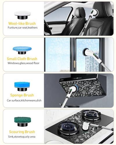 Electric Spin Scrubber for Bathroom, Shower Scrubber with Long Handle - color: White, size: 8 Brush Heads