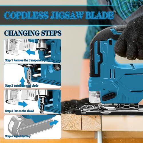 Cordless Jig Saw for Makita 18v Max Battery(Tool Only), Electric Jigsaw Cut Off Tool 400W 2700RPM 45° Beveled Cutting 3 Orbital Setting with 6 Blades for Straight/Curve/Circle Cutting (for Makita) - style: for Makita