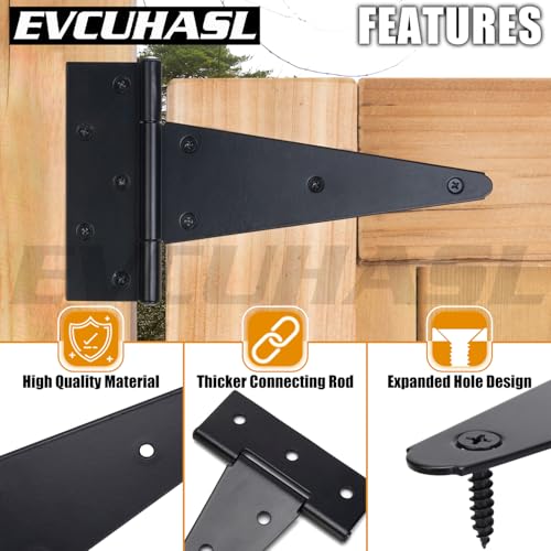 4 Inch T-Strap Gate Hinges, Shed Barn Door Hinges Heavy Duty, Black Tee Hinges for Wooden Fences, Yard Gate, Wrought Hardware Iron Rustproof (4 Pack/Set) - size: 4 Inch