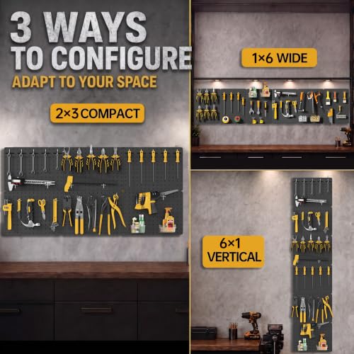 Steel Pegboard Tool Wall Organizer, 6Pack 14.76 x 10.82 in, 6 Bins, Black - color: Black, size: 14.76"x10.82"- 6 Pcs