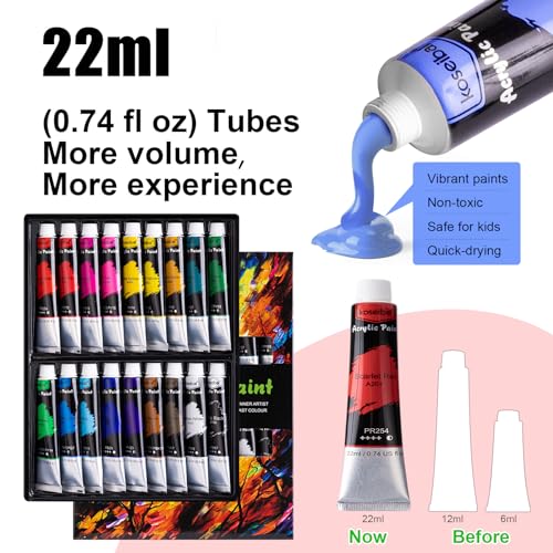 koseibal Acrylic Paint Set with Tabletop Easel and Canvas for Kids, Adults - color: 18x22ml+Easel-L