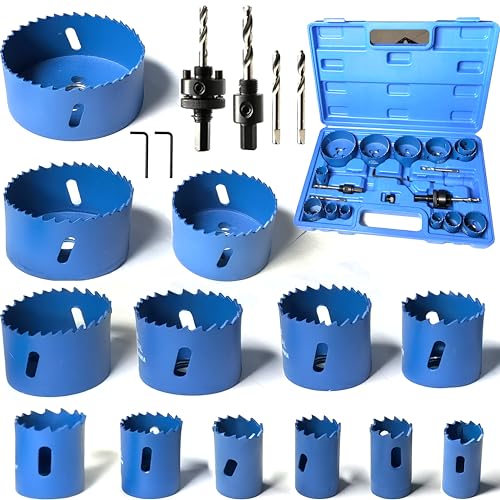 Bi-Metal Hole Saw Kit Set 3/4" to 3" HSS Hole Saw Drill Bits for Wood Boards Soft Metal Sheet PVC Fiberboard Plastic Drywall 17PCS
