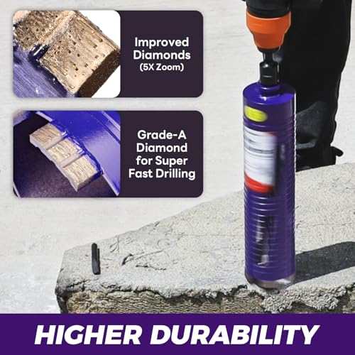 2-1/2" Core Drill Bit with Pilot Bit & Adapters(SDS Plus and 1/2" Hex), 5/8"-11 Thread, 9.5" Depth, Upgraded-Welded Segments Diamond Core Bits for Concrete, Masonry, Brick Block - size: 2-1/2"