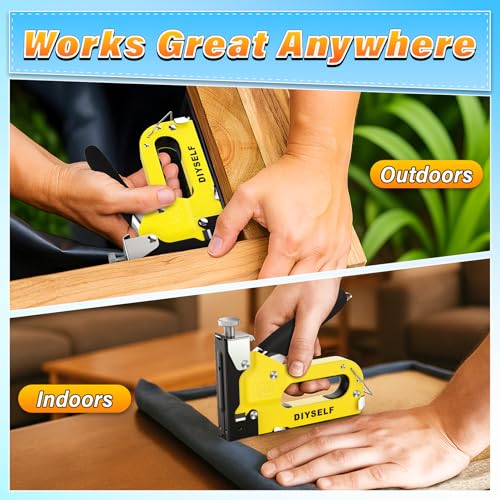 DIYSELF Staple Gun Heavy Duty 4-in-1 Upholstery Stapler with 4000 Staples - color: Yellow