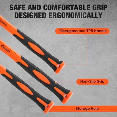 Saker 5-Piece Hammer Set,3lb Sledge Hammer,16oz Rubber Mallet, 16oz Ball Peen Hammer & Claw Hammer, 7oz Cross Peen Hammer for Home Repair & DIY Projects - size: 5 Piece
