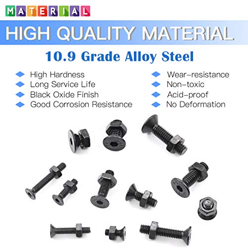 Glarks 510Pcs Metric M3 M4 M5 Alloy Steel Socket Cap Screws Hex Head Bolt Nuts Assortment Kit - Black Oxide Finish - size: Flat Head Socket Cap Screws Set