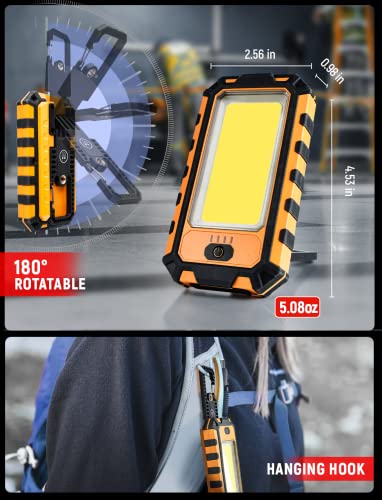 innofox LED Rechargeable Magnetic Work Light 40W 1500Lumens, Hanging Hook 4 Lighting Modes, Job Site Lighting for Car Repairing, Camping, Hunting, and Hurricane (2, Orange)