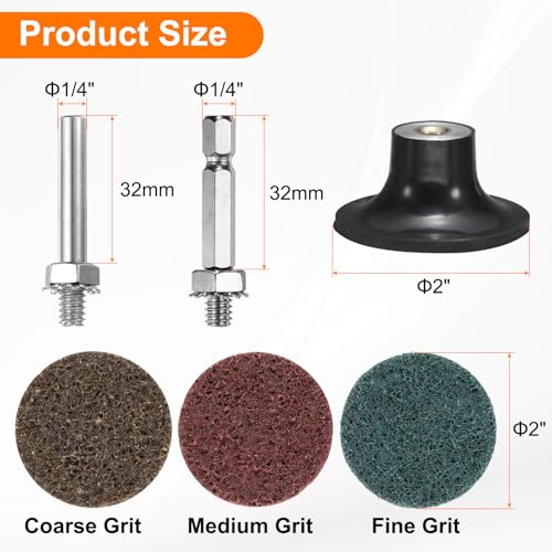 HARFINGTON 28pcs Quick Change Discs Set 2" Lock Sanding Discs with 1/4" Shank Pad Holder Coarse/Medium/Fine Grit Surface Conditioning for Polish Rust Removal - size: 2"