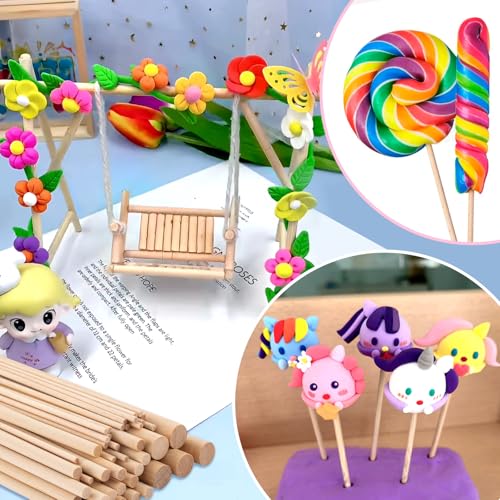 50Pcs 12inch Long Dowel Rods Wood Sticks, 1/2inch 1/4inch 1/8inch Unfinished Round Sticks, Natural Wood Dowels for Craft and DIY Projects, Cake Dowels Hardwood Craft Dowel Rods