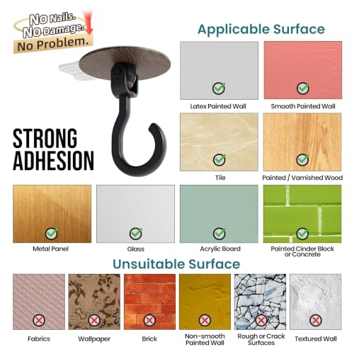 TAILI Adhesive Ceiling Hooks for Hanging Plants, No-Drill 4 Pack Wood Grain - color: Wood Grain, size: 4x Large