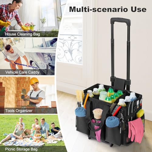 Housolution Rolling Cleaning Caddy Bag with Wheels, Black - color: Black, size: Medium