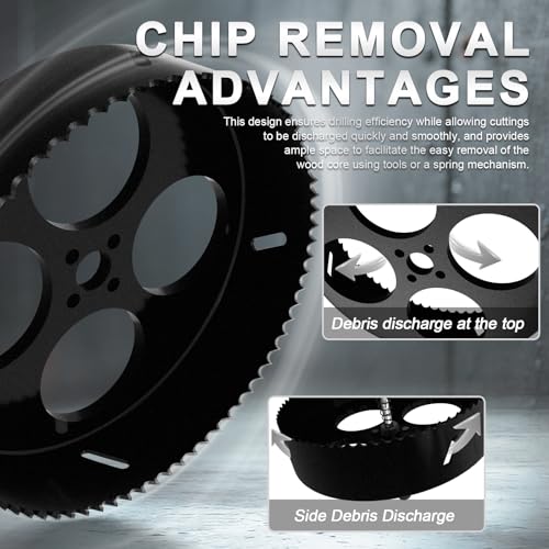 Bi-Metal Hole Saw 6 Inch with 4-Hole Hollow Center Design & Dust Bowl Catcher – 152mm Hole Cutter for Recessed LED Lights, Cuts Wood, Metal & Drywall, Ideal for Lighting Installation - size: 6" & BLK
