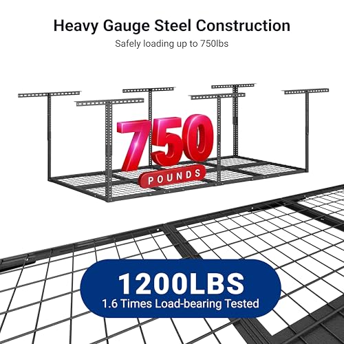 FLEXIMOUNTS 3x8 Overhead Garage Ceiling Storage Rack Adjustable, Hammertone - color: Hammertone, size: 3x8 ft
