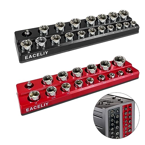 EACELIY Magnetic Socket Organizer Set,SAE & Metric Socket Holder Kit,，Tools tray， holds 35 Deep and Shallow 1/2" Sockets, attaches to steel box/tool cart (sockets not included) 丨2PC 1/2" - size: 2PCS 1/2inch