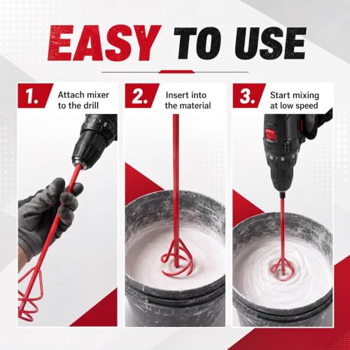 MorningRo 3 Pack Paint Mixer for Drill, Concrete Cement Mixer, Red - color: Red