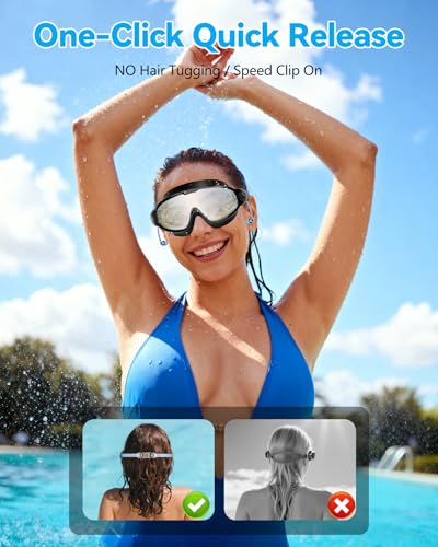 Aegend New Adult Wide View Swim Goggles, Anti-Fog/UV No Leak Swimming Goggles with Ear Plugs for Men & Women - color: Bright Silver & Clear Black