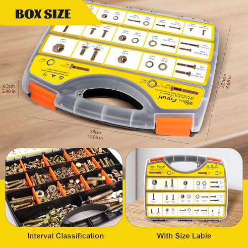 800PCS 1/4-20, 5/16-18, 3/8-16, 1/2-13 Hex Bolts & Nut Assortment Kit - size: 1/4-20 5/16-18 3/8-16 1/2-13 800pcs
