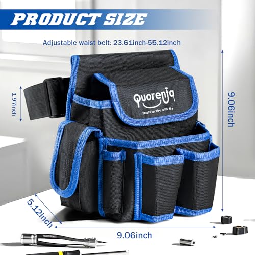Tool Belt for Men: Electrician Tool Pouch with Adjustable Waist Strap,Tool Bag for Construction, 8 Durable Pockets, Maintenance & DIY, Fits Waist 31” to 52” (Blue, Extra Large) - color: Blue