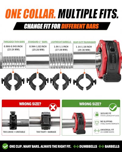 MAXRICH Ultra-Thin 1-Inch Barbell Clamps, Quick Release Weight Clips for 23–30mm Bars, Secure Barbell Collars for Home Gym - color: Red+black