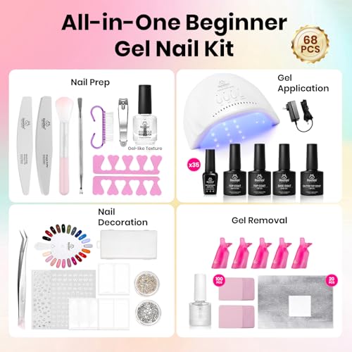 Beetles Gel Nail Polish Kit with UV Light, 68 Pcs 35 Colors Gel Nail Kit - color: Emotional Spectrum - 35 Colors (68 Pcs)