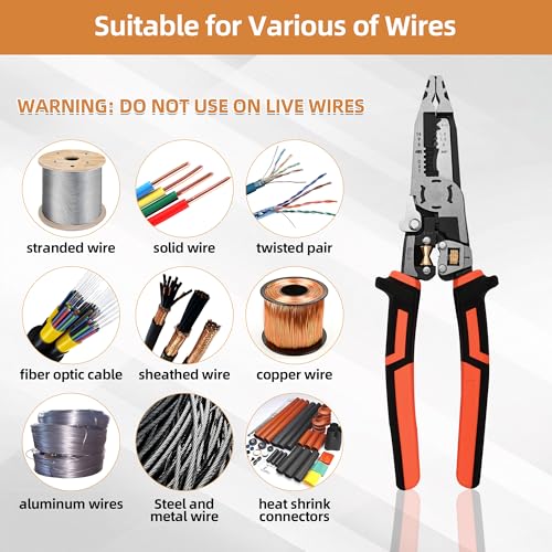 Wire Stripper Wire Crimping Tool - 10-in-1 Versatile Wire Cutter Crimper Cable Stripper AWG 22-10 Heavy Duty Wire Stripper Cutter Pliers Tool for Splitting,Stripping,Cutting,Crimping,Clamping