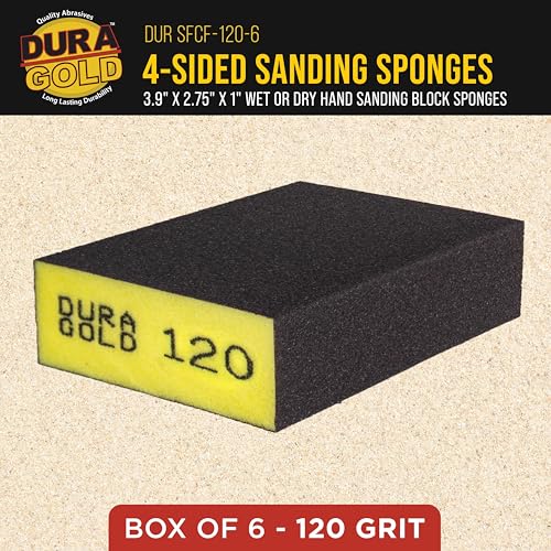 Dura-Gold 120 Grit 4-Sided Hand Sanding Block Sponges, 3.9" x 2.75" x 1" - style: 120 Grit