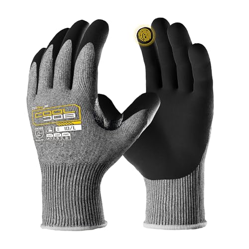 COOLJOB ANSI A7 Cut Resistant Gloves - 1/3/12 Pairs, Nitrile Rubber Dipped Safety Work Gloves with Reinforced Thumb, Non Slip, Breathable, Touchscreen, for Fishing, Gardening, Grey Medium - size: Medium, style: A7 Pack of 1