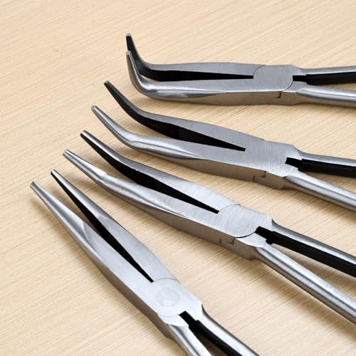 4-Piece 11" Extra Long Nose Pliers Set with Insulated Comfort Grip Handles - size: 4 Pieces - 11" - Straight/25°/45°/90°