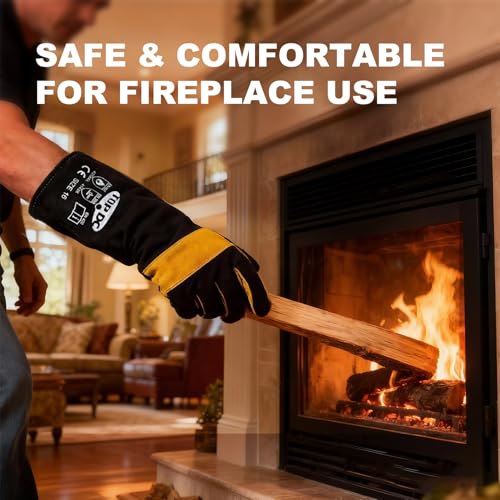 TOPDC Welding Gloves 16-Inch 932°F Heat Resistant Leather for MIG, Stick - color: 16 Inch Black-yellow