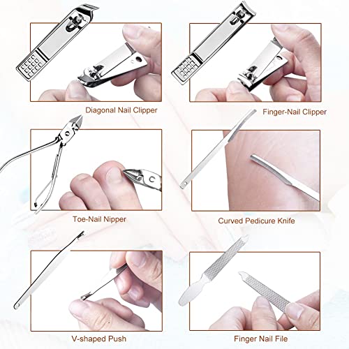 Yougai Manicure Set, Brown, 18Pcs Stainless Steel Nail Clippers - color: Brown