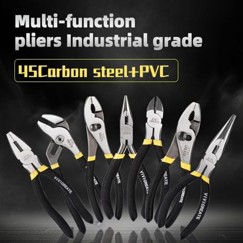 Vivicreate 7 Piece Pliers Set Heavy Duty Hand Tool Set with 8 Inch Groove Joint 8 Inch and 6 Inch Slip Joint 7 Inch Linesman 6 Inch Diagonal and Long Nose Pliers for Home Garage DIY Repair