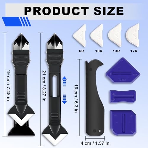 Silicone Caulking Tool Kit, 3 in 1 Caulk Remover, Grout Removal Scraper and Sealant Finishing Tool, Glass Glue Angle Scraper for Floor Window Sink Joints Bathroom Kitchen (Black)