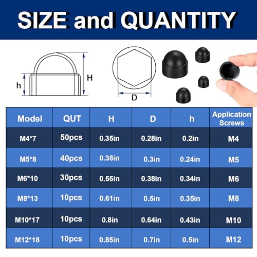 smseace 150pcs 6-Values Bolt and Nuts Protective Caps - color: Black-150Pcs