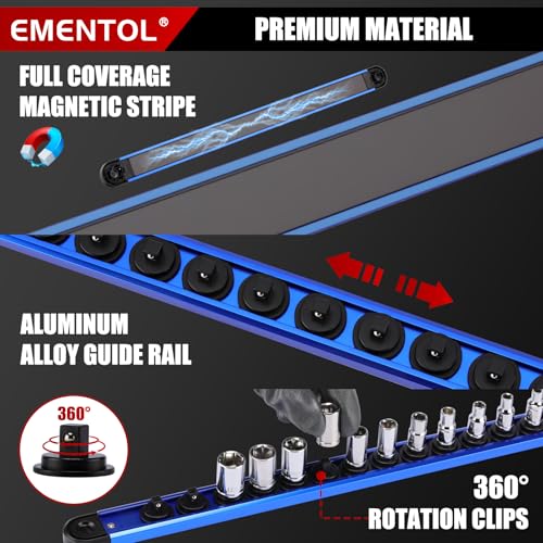 EMENTOL 4-Piece Magnetic Socket Organizer Kit, 1/4'' 3/8'' 1/2'' Drive - size: 4-Piece Set