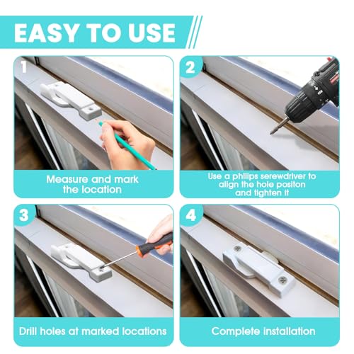 5PCS F2590 Window Sash Locks, White Sliding Window Latches - color: White
