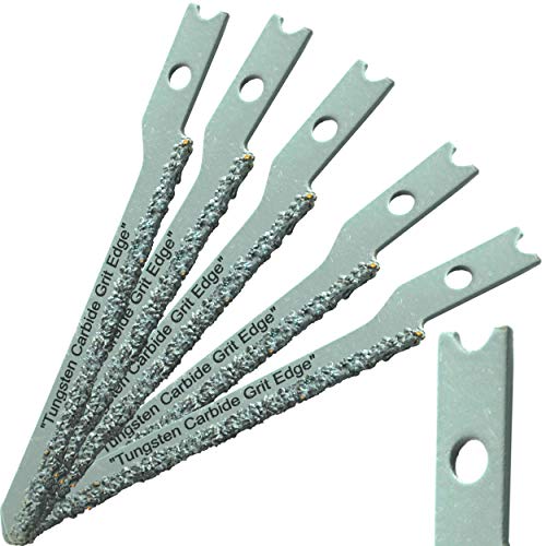 Fiberglass U Shank Scroll Jigsaw Blades Set 5 Carbide Grit Jigsaw Blades U Shank for Drywall Hardie Cement Backer Board Cement Siding Jigsaw U Shank Scroll Carbide Grit Jig Saw Blades for Curve Cuts