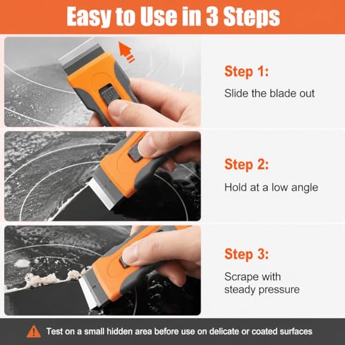 Razor Blade Scraper with 10 Metal Blades – Glass Stovetop Window Cleaner Tool
