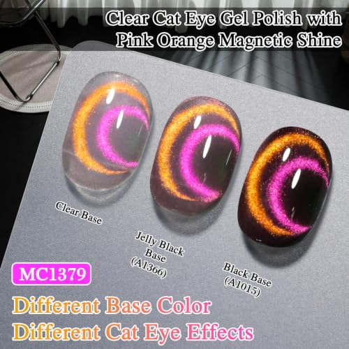 Double Rhythm Jelly Glass Cat Eye Gel Polish with Magnet 15ML Holographic Glitter Shimmer Translucent Color Magnetic Nail Polish Salon DIY at Home (Rose Orange-MC1379) - color: Halo Pink Purple
