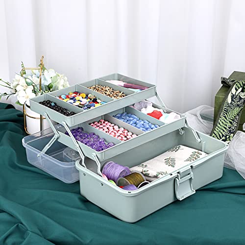 BTSKY 3-Layer Plastic Dividing Storage Box Craft Organizer and Storage - color: Haze Green