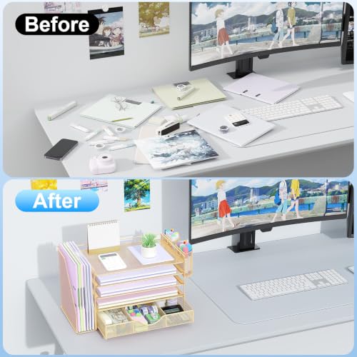 gianotter 5-Tier Desk Organizer with Drawers and File Holders - color: Gold, size: 5T