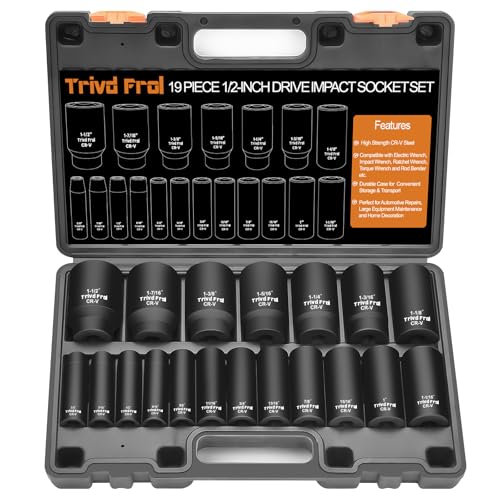 SAE Impact Socket Set 1/2" Drive - Trivd Frol 19 Piece Deep Socket Set